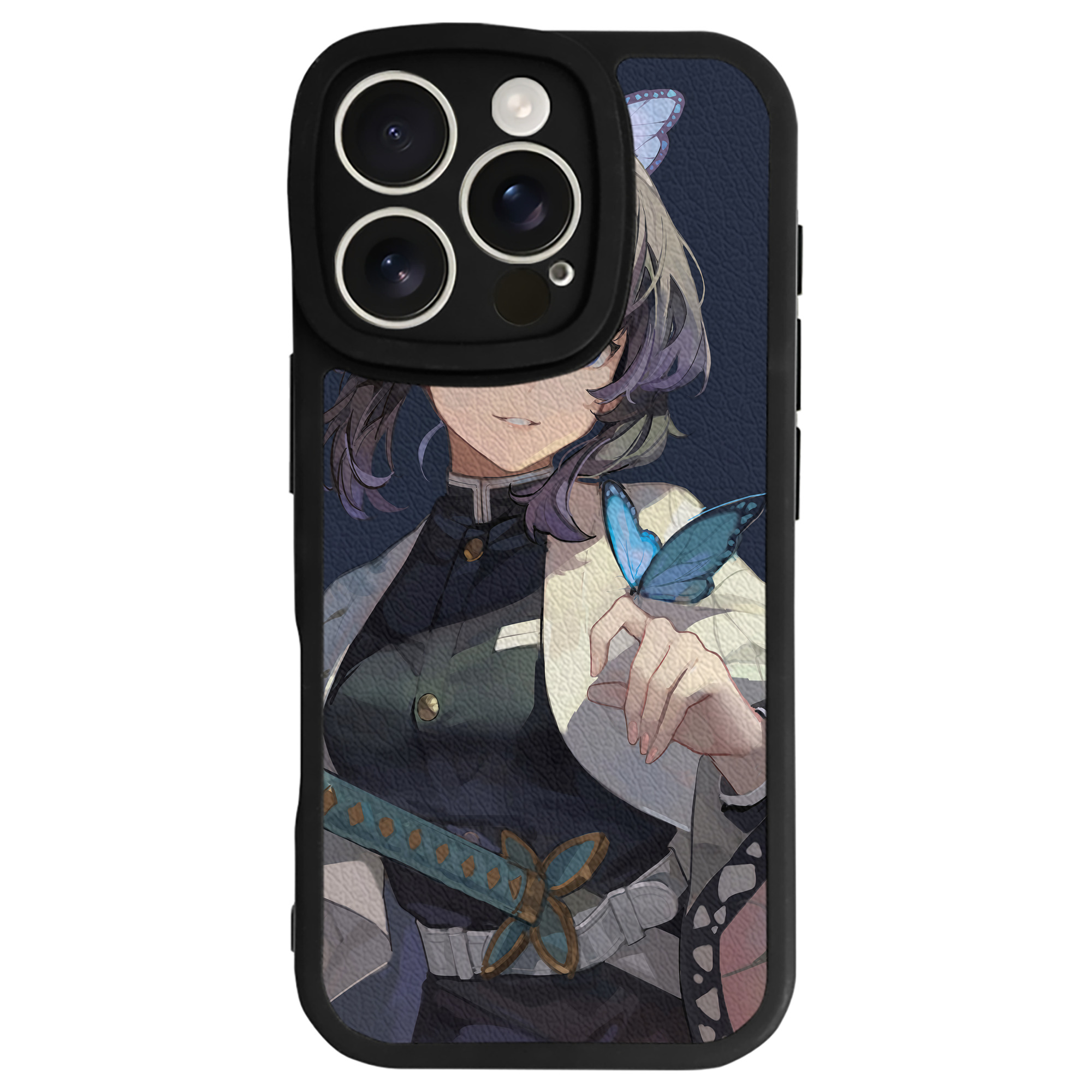 （画像用） 鬼滅の刃（きめつのやいば）蟲柱-胡蝶 しのぶ／こちょう しのぶ Kochou Shinobu 【iPhone 16シリーズ対応】シリコンスマホケース（レザー調） 材質：シリコン